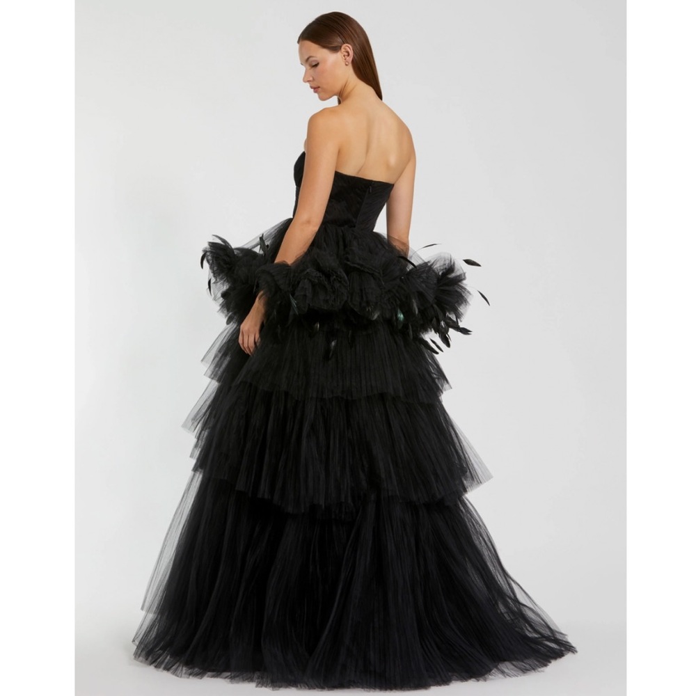 Mac Duggal Black Strapless Tulle Gown with Feather Detail - Picture 12 of 16